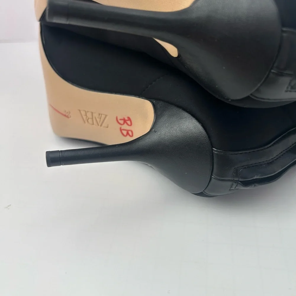 Zara Black Edwardian-Style Lace Up Pointed Heels Boots Size 39 - Picture 9 of 10